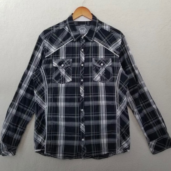 BKE Buckle Plaid Pearl Snap Button UP - Picture 1 of 5